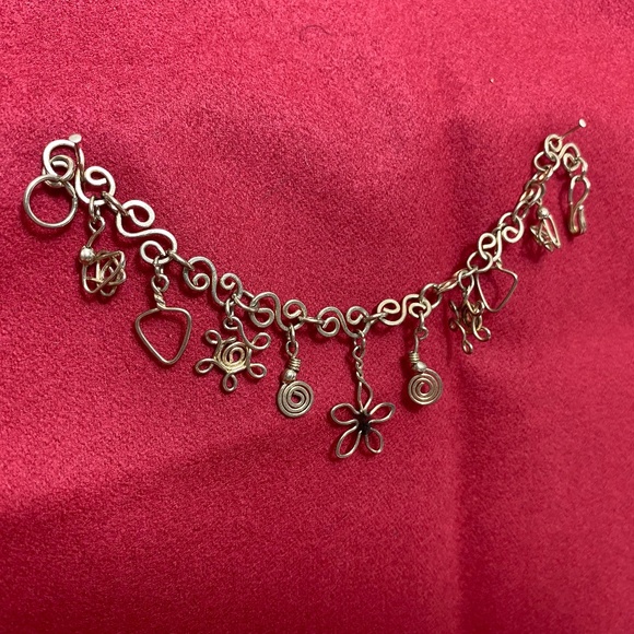Silver Handmade Artisan Charm Bracelet, 7" With Hook Clasp. - Picture 3 of 7